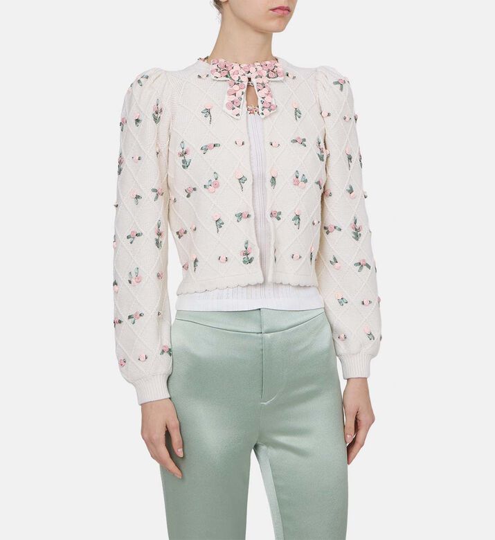 Floral-embroidery Knit Cardigan