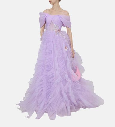 Sequin Embellished Ruffle Detail Long Dress