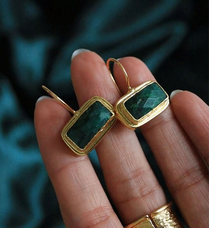 Ottoman Hands Square Emerald Drop Earrings, Packshot View Ottoman Hands Square Emerald Drop Earrings, Packshot View