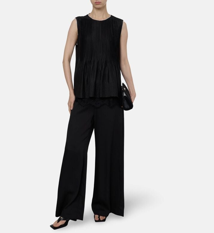 Edward Achour Paris Sleeveless Pintuck Pleating Shell Top, Black, 42, Model View