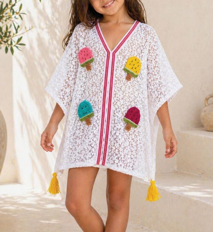 MiniMill Girls White Ice Cream Coverup, Packshot View