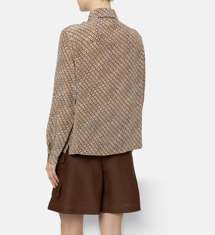 Marni Geometric-print Long-sleeve Shirt, Multicolor, 42, Model View