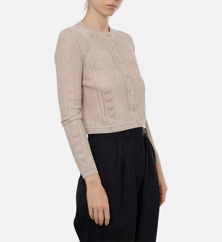 Sheer Textured Knit Long-sleeve Cardigan