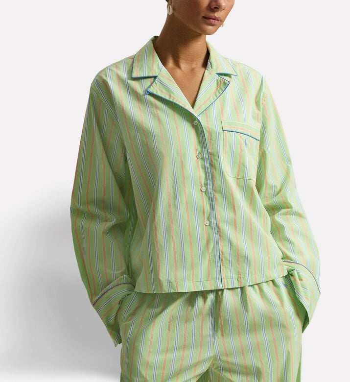 Polo by Ralph Lauren Contrast-piped Long-sleeve Pajama Set, Model View