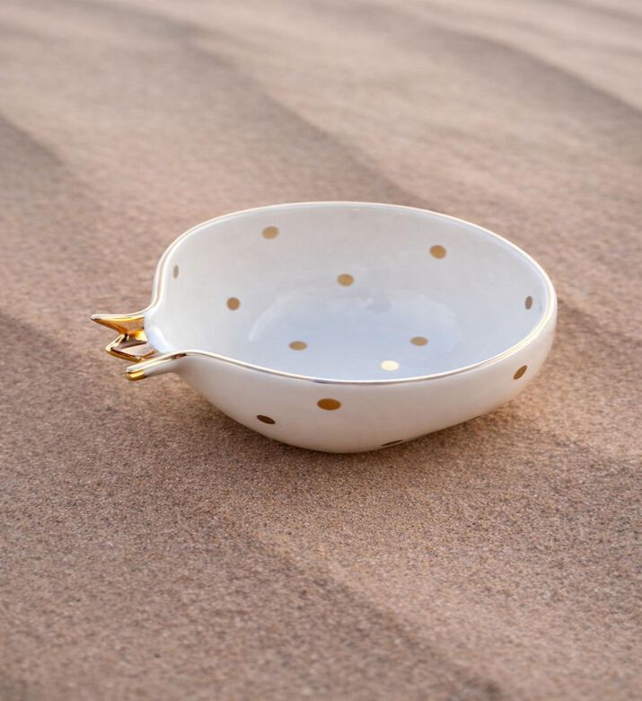 Tohfa Luxe Half Pomegranate 22k Gold-plating Bowl, Ivory, Packshot View
