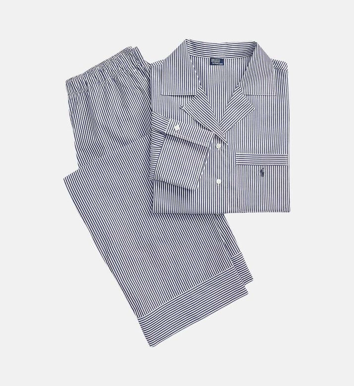 Polo by Ralph Lauren Striped Long-sleeve Shirt Pajama Set, Dark-blue, L, Packshot View