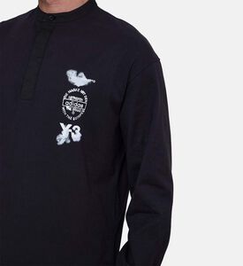 تيشيرت قطن طويل الأكمام بقصة عادية وطبعة شعار