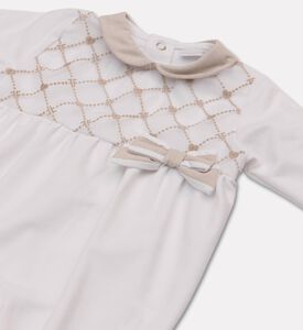 My First Collection Patterned Long-sleeve Rompersuit, Beige, 1m, Packshot View