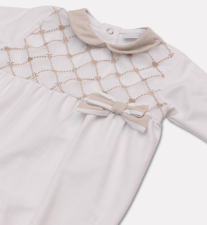 My First Collection Patterned Long-sleeve Rompersuit, Beige, 1m, Packshot View