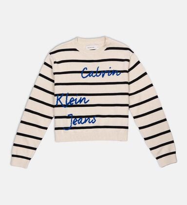 Knit Stripe Pattern Crewneck Sweater