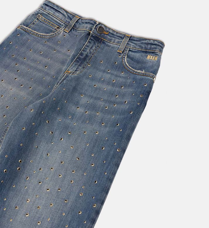 Studded Button Closure Wide-leg Pants