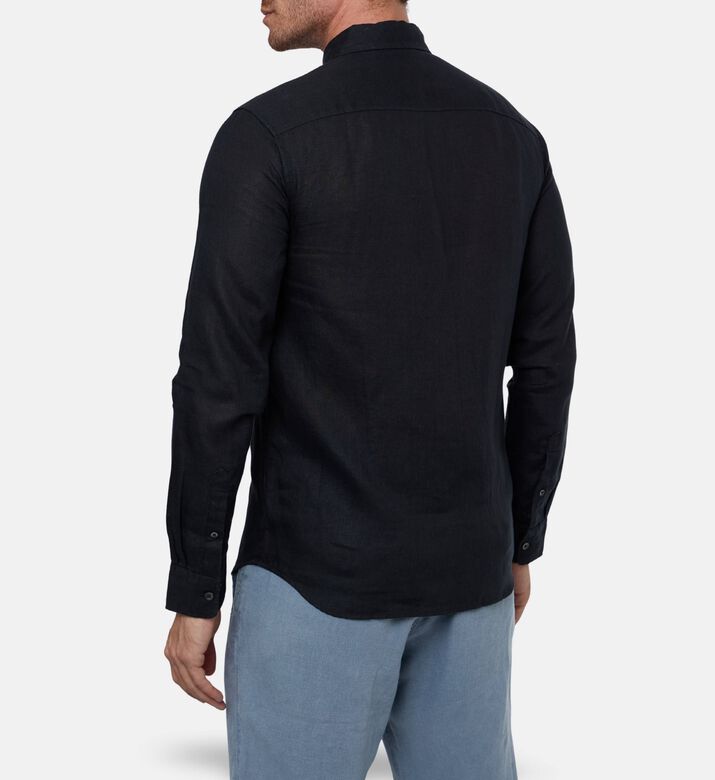 Galeries Lafayette Linen Button-down Classic Collar Shirt, Black, S, Model View