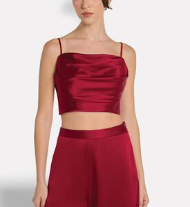 Savanna Draped Fitted Crop Top, Burgundy, S, Model View