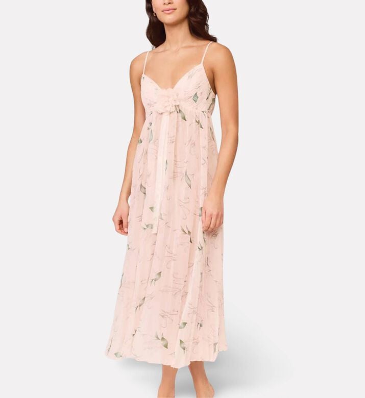 Rya Floral Pleated Midi Nightgown, Model View