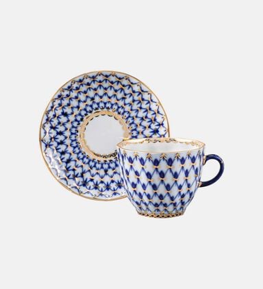 Cobalt Net Tulip Saucer Coffee Cup
