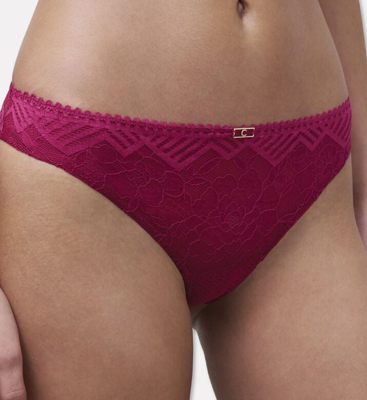 Chantelle Lace Semi-sheer Thong, Dark-pink, L, Model View