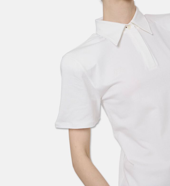 Rowen Rose Puff Sleeve Button Placket Polo, Model View