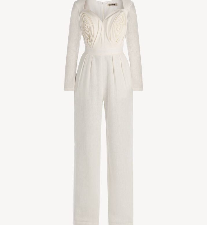 Savanna Linen Pleated Corset Sleeve Jumpsuit, Packshot View