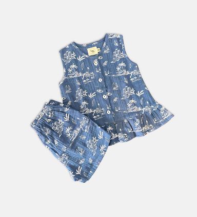 Tropical-print Top Shorts Set