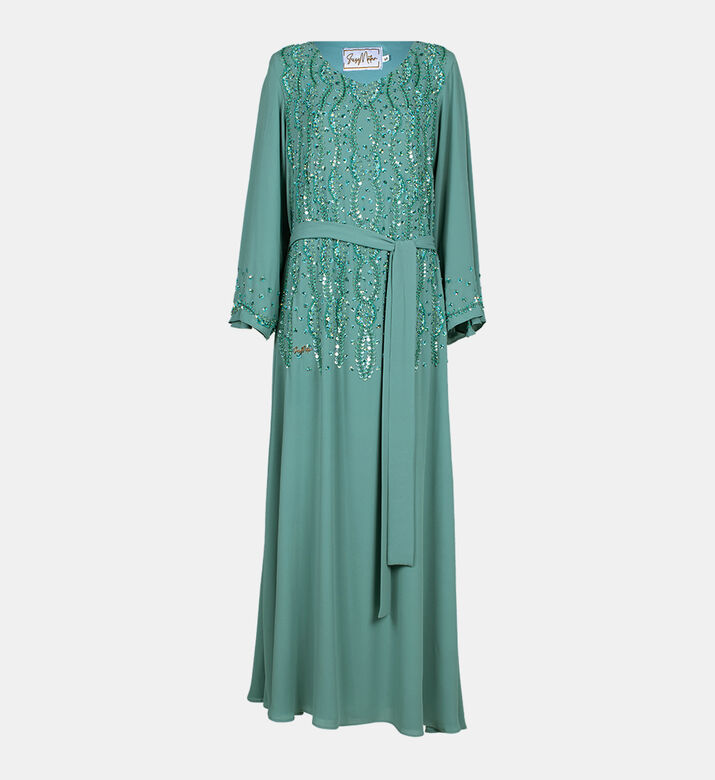 Rhinestones Belted Maxi Gown