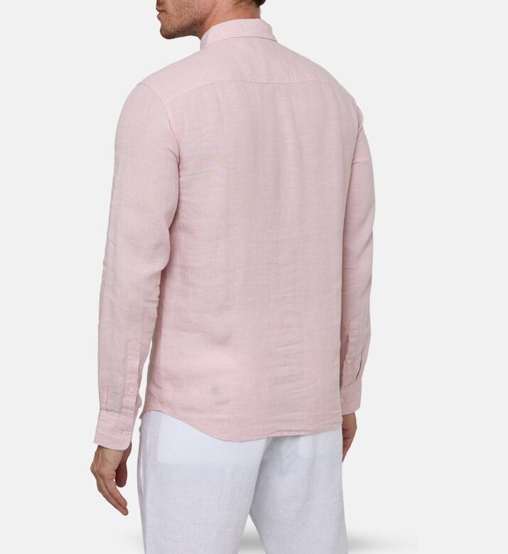 Galeries Lafayette Linen Button-down Classic Collar Shirt, Light-pink, M, Model View