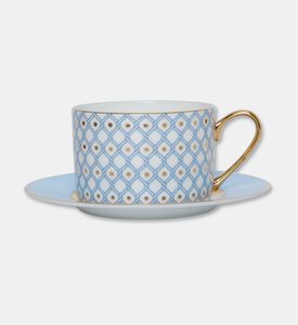 Imperial Gold Handle White Lattice Cylindrical Mug Saucer, Packshot View
