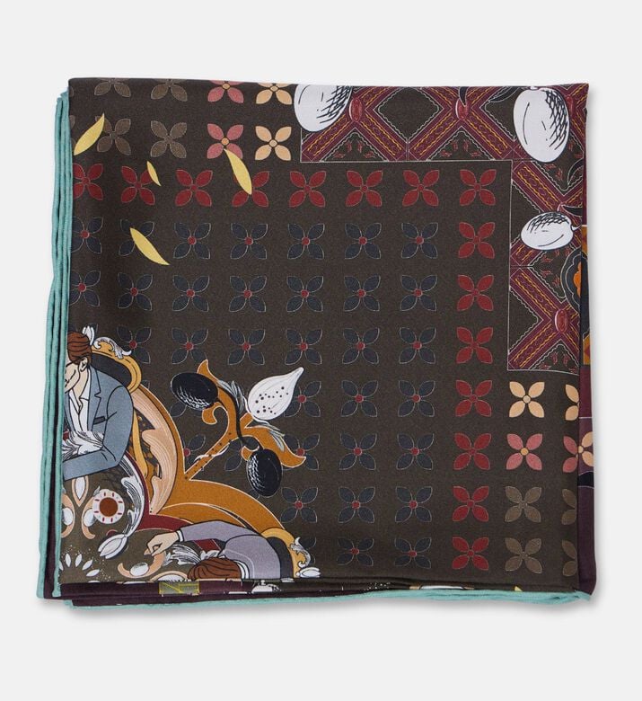 The Zeituna Sacred Hour Burgundy Tapestry Square Silk Scarf, Packshot View