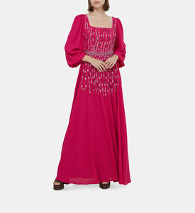 Rhinestones Flowy Sleeves Maxi Gown