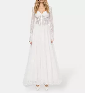L Atelier Du Luxe Beaded Chantilly Lace Gown, Model View