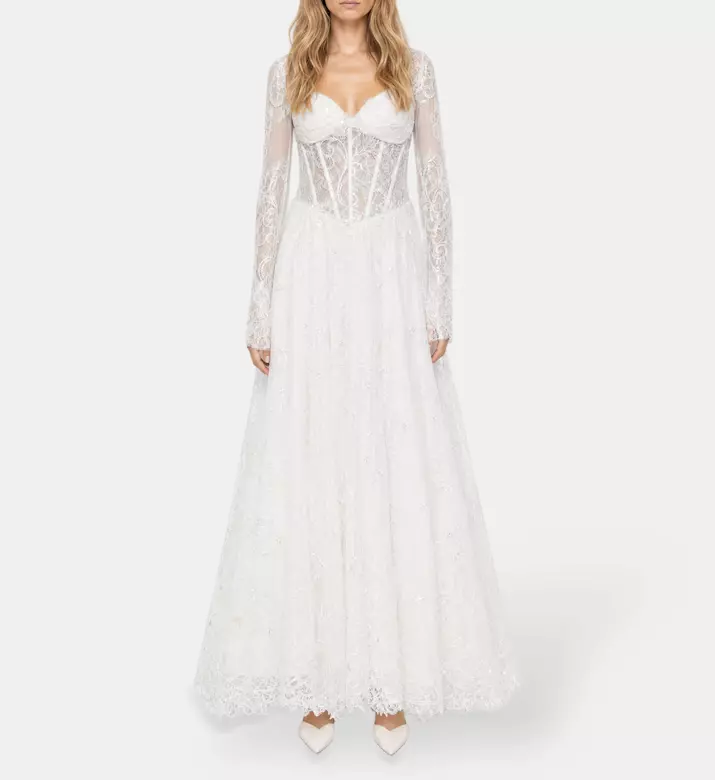 L Atelier Du Luxe Beaded Chantilly Lace Gown, Model View