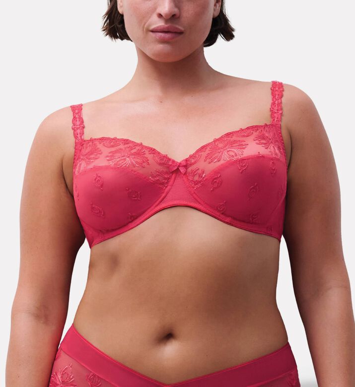Chantelle Embroidered Underwired Bra, Red, 100, G, Model View