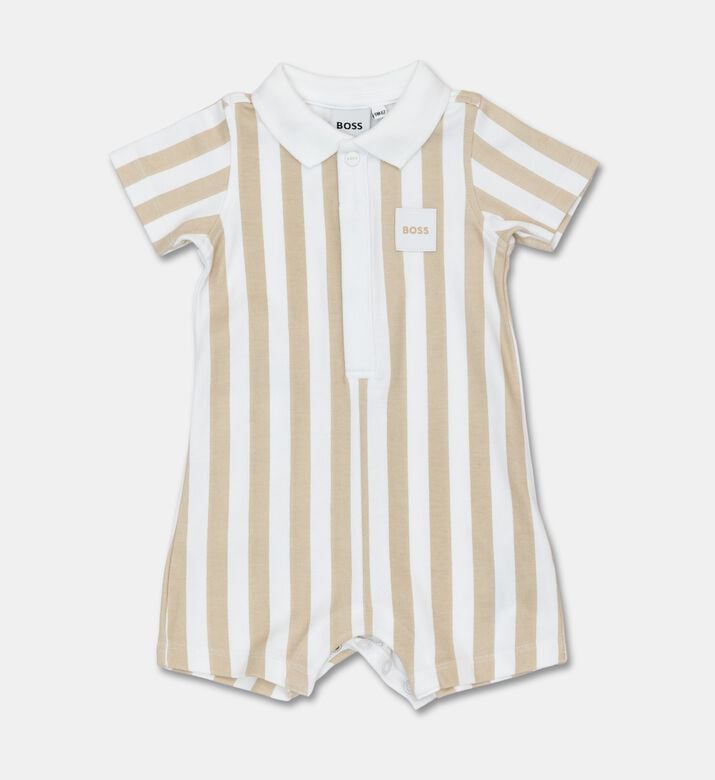 Boss Striped Organic Cotton Playsuit, Grey, 3m, Packshot View