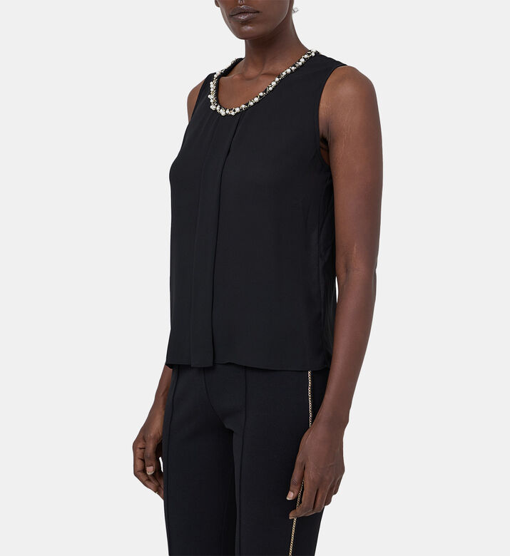Pearl-trimmed Sleeveless Top