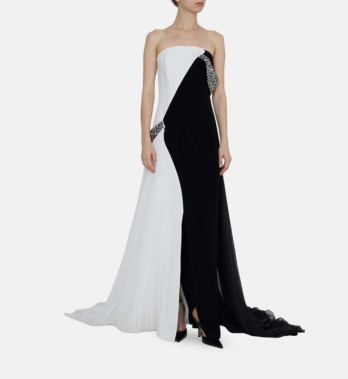 Two-tone Sleeveless Bandeau-neck Dress