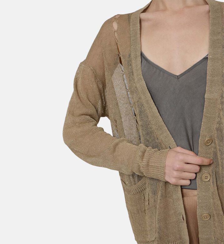 Open-knit Front Pockets Cardigan