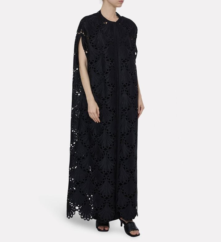 By Febe Fur Collar Cutwork Cape, Model View