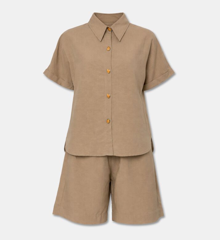 Blue For Burgundy Short-sleeve Shirt Shorts Set, Khaki, 40, Packshot View