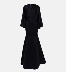 فستان قصير الأكمام حريري بطيات