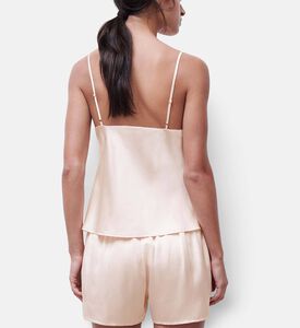 Chantelle Satin Embroidered Flower V-neck Top, Pink, Xl, Model View