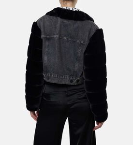 Alice and Olivia Faux Fur Long-sleeve Denim Jacket, Model View