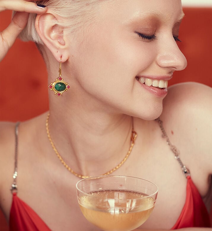 Ottoman Hands Emerald Crystal Drop Earrings, Packshot View Ottoman Hands Emerald Crystal Drop Earrings, Packshot View