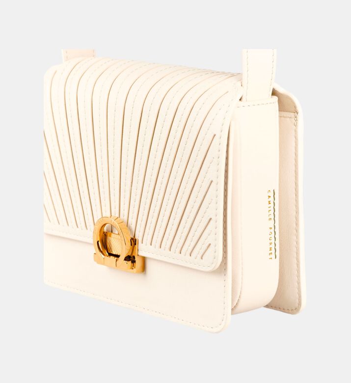 Camille Fournet Signature Calf Leather Pleated Bag, Cream, Packshot View Camille Fournet Signature Calf Leather Pleated Bag, Cream, Packshot View