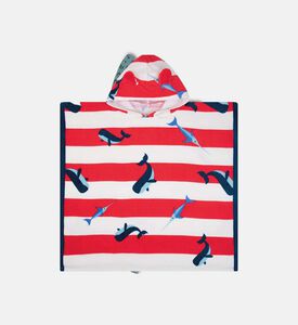 منشفة شاطئ بونشو حمراء وبيضاء بطبعات حيتان