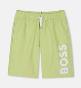 شورت بحزام خصر مطاطي بجيوب مفتوحة بطبعة شعار