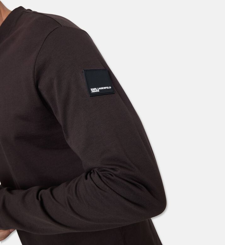 Karl Lagerfeld Logo Sleeve Patch Curved Hem T-shirt, Model View