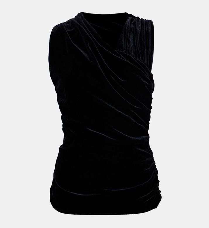 Velvet Jersey Ruched Crossover Blouse