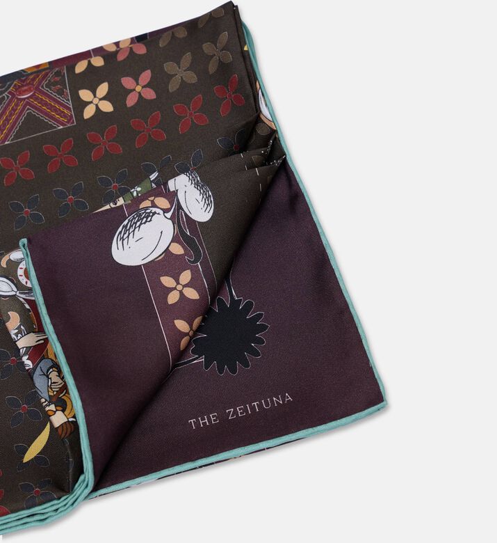 The Zeituna Sacred Hour Burgundy Tapestry Square Silk Scarf, Packshot View