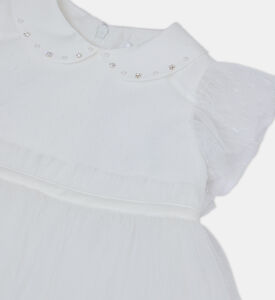 فستان واسع بياقة مطرزة بخرز