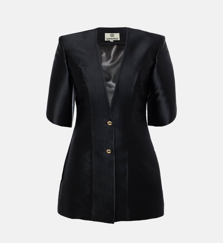 Savanna Retro Button-front Mini Dress, Black, S, Packshot View