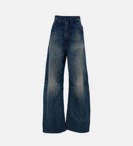 بنطال جينز واسع الساقين بغسل متوسط